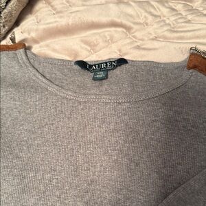 Lauren Ralph Lauren Gray Top with Brown Accents